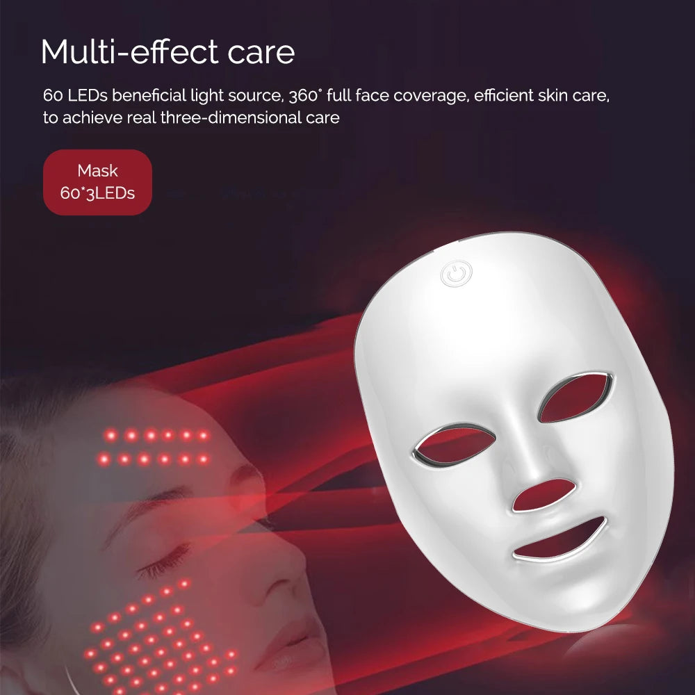 LED face mask with red light therapy on a dark background