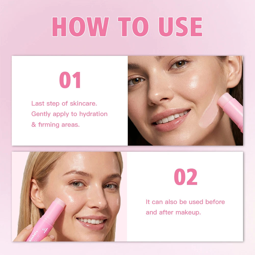 Instructions on how to use a skincare product with a pink background