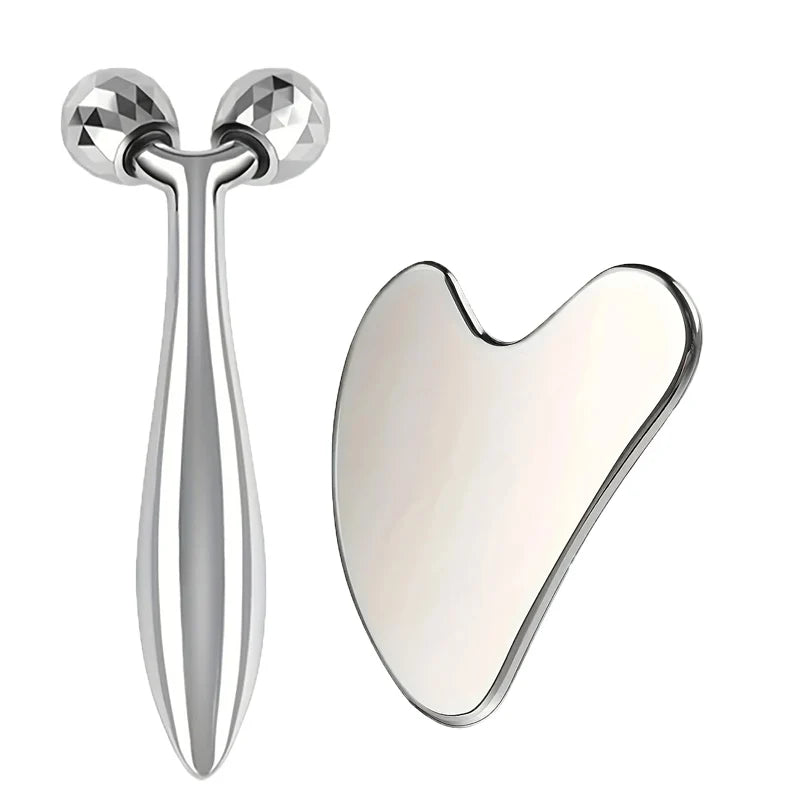 3D Face Roller & Gua Sha Set for Lifting, Contouring & Depuffing