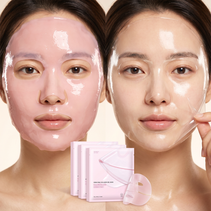 Two women wearing face masks with a product packaging in the foreground.
