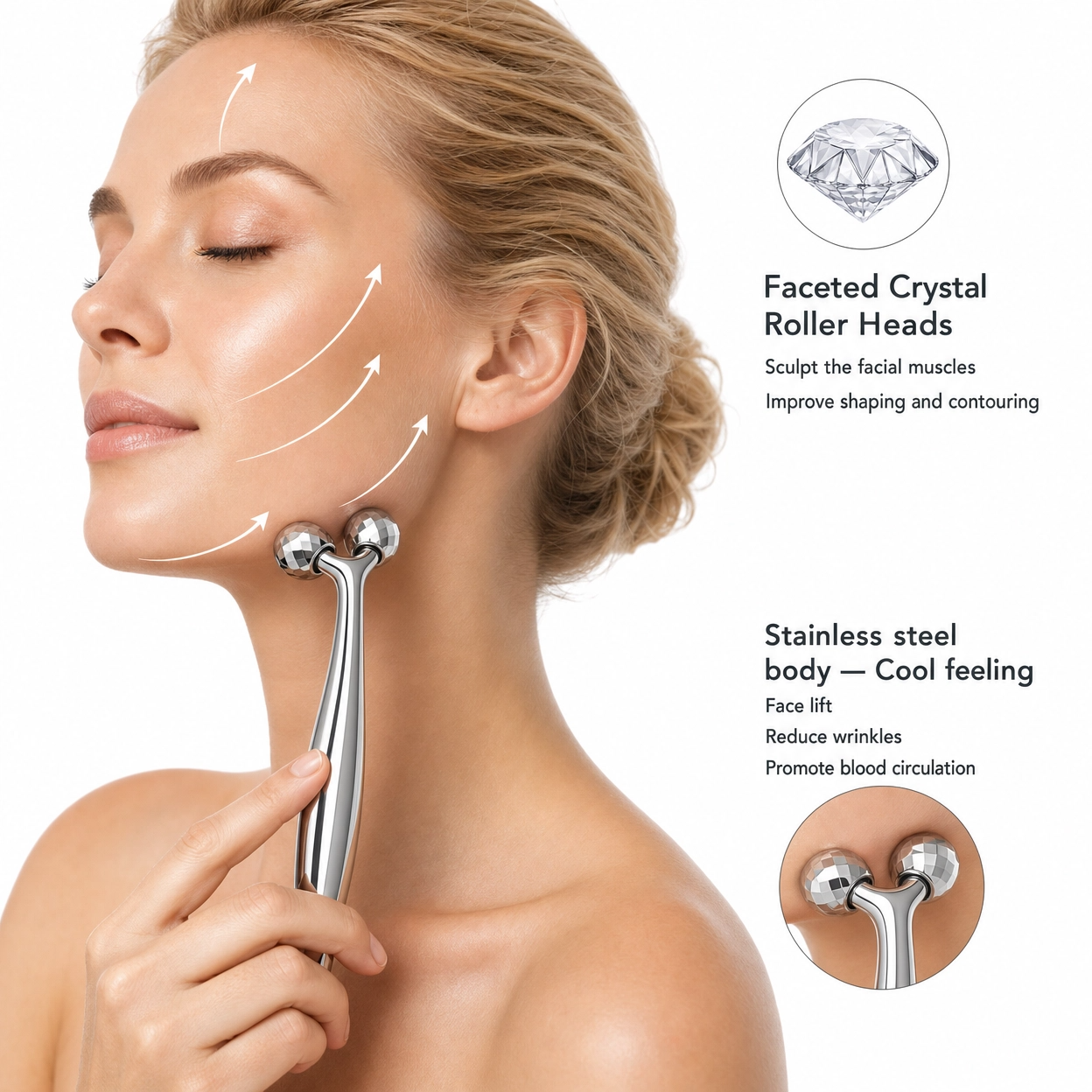 3D Face Roller & Gua Sha Set for Lifting, Contouring & Depuffing
