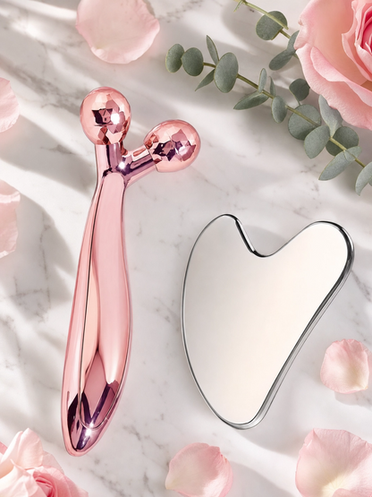 3D Face Roller & Gua Sha Set for Lifting, Contouring & Depuffing